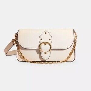 Coach Beat Shoulder Bag Chalk White Glovetanned Leather Gold Chain 4597